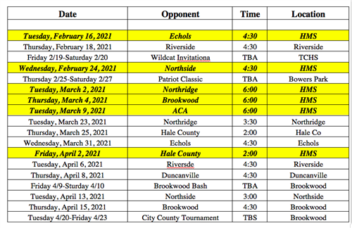 2021 Schedule 